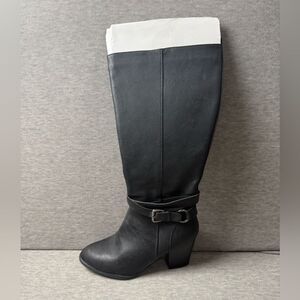 NWOB WOMENS BLACK HANA-BASS KNEE HI BOOTS WIDE CALF SIZE 9M
